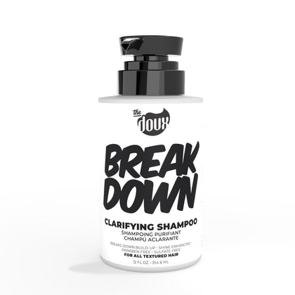 The Doux BREAKDOWN front bottle showing label and benefit of clarifying