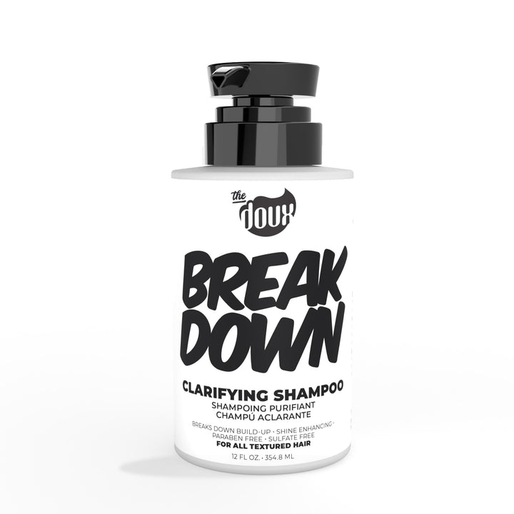 The Doux BREAKDOWN front bottle showing label and benefit of clarifying