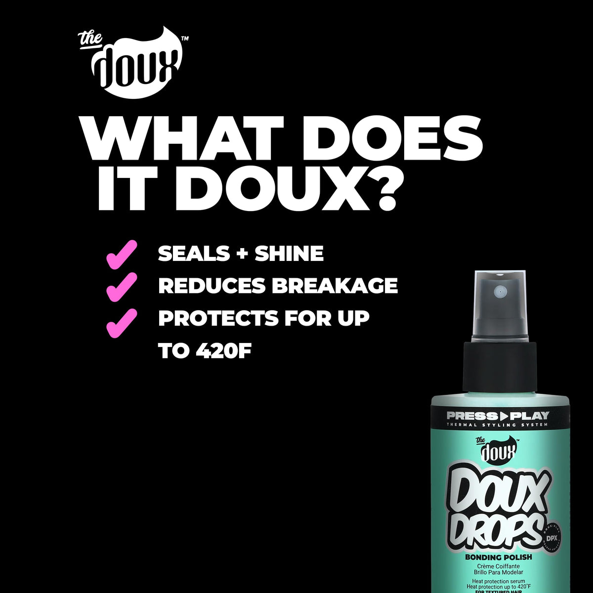 The Doux bottle in hand for scale highlighting portable 4 oz convenience