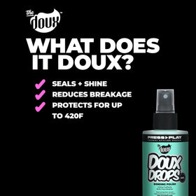 The Doux bottle in hand for scale highlighting portable 4 oz convenience