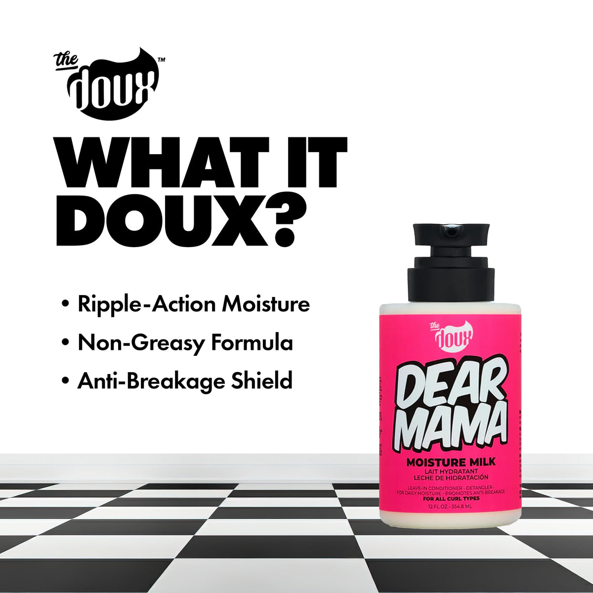 Applying The Doux Moisture Milk in hand for easy detangling benefit