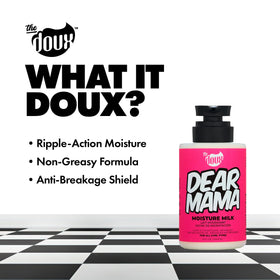 Applying The Doux Moisture Milk in hand for easy detangling benefit
