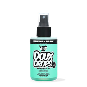 The Doux front packaging showing bottle and branding, promotes polished shine