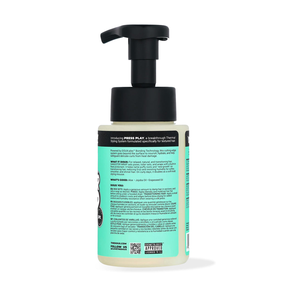 The Doux GANGSTER WRAP foam texture dispensed on palm for easy application benefit