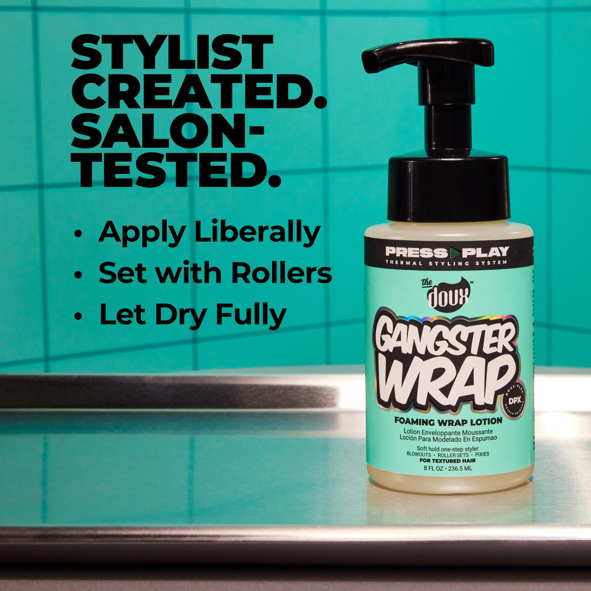 The Doux GANGSTER WRAP used on a pixie set showing sleek finish and styling benefit