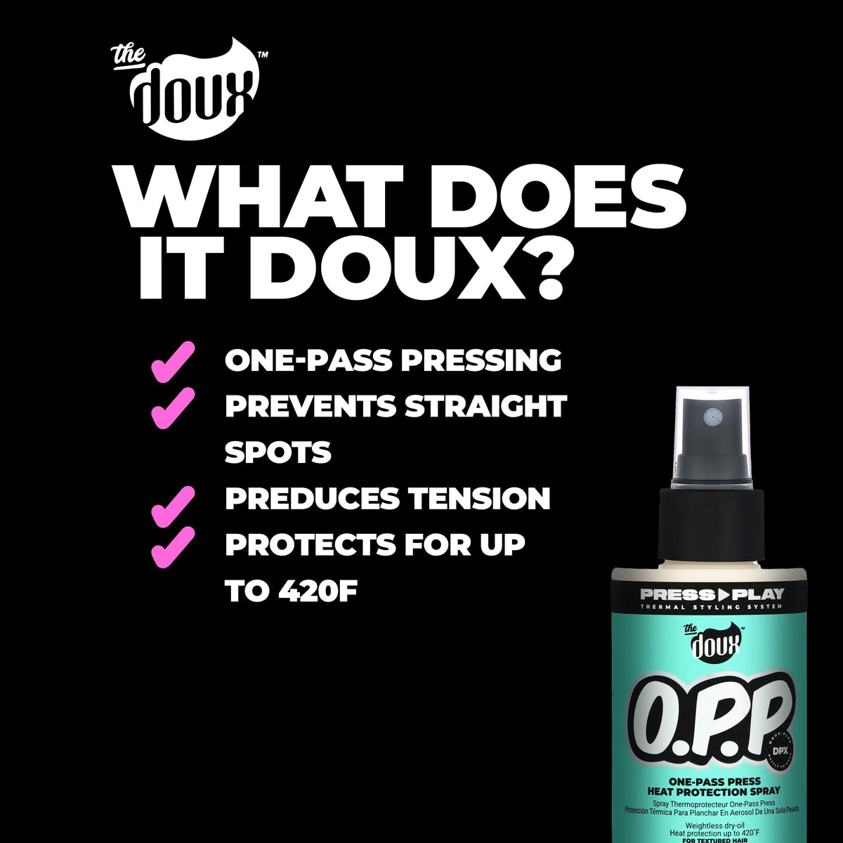 The Doux ingredients display with jojoba aloe pineapple highlighting nourishment
