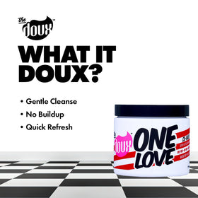The Doux in-shower on wet curls illustrating gentle cleanse and detangle