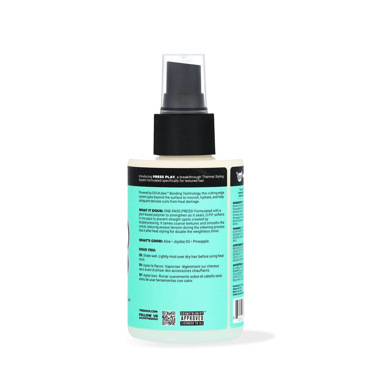 The Doux spray nozzle close-up demonstrating even mist delivery benefit