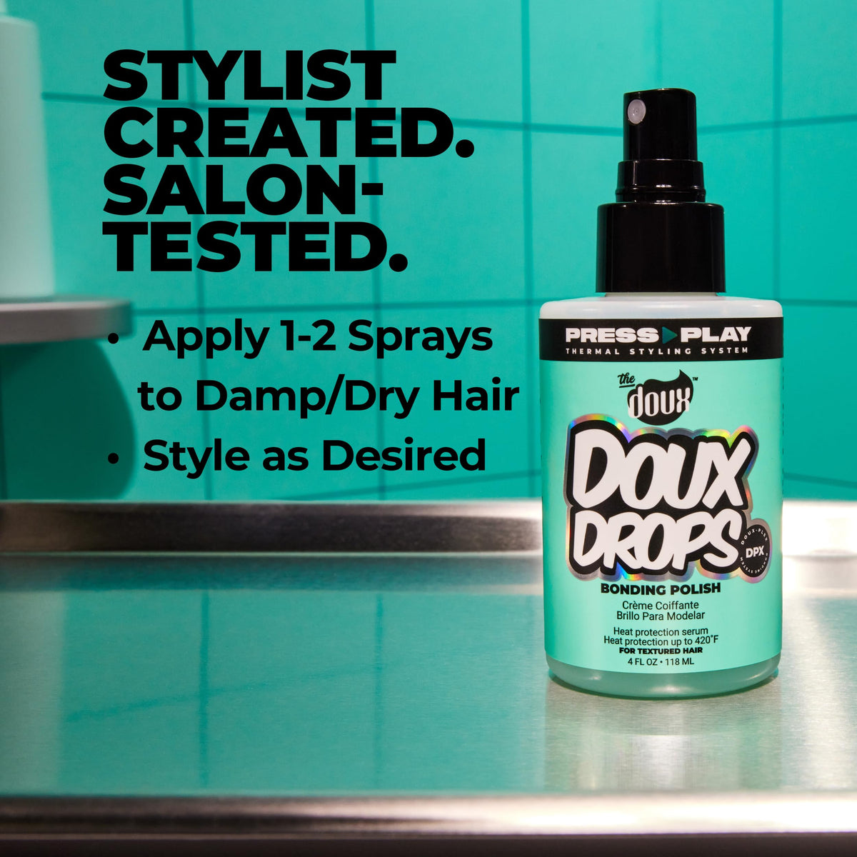 The Doux mist applied to curly hair displaying frizz control and smoothness