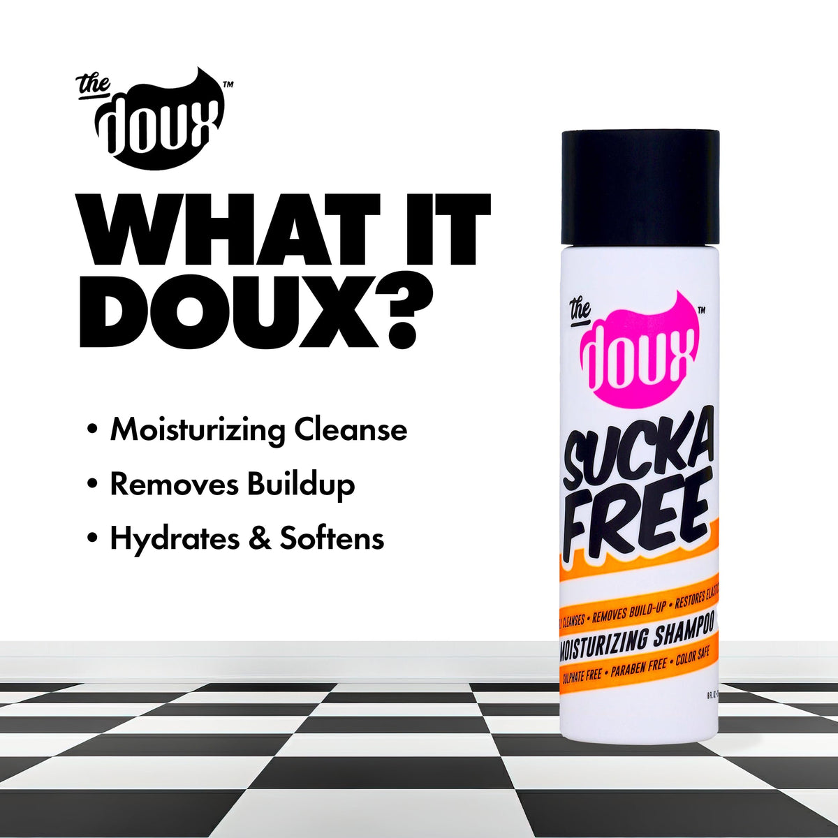 The Doux bottle held in hand for size scale and portability