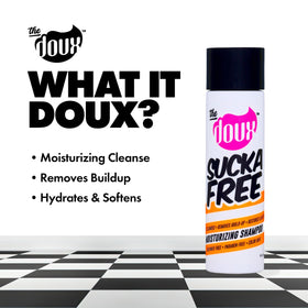 The Doux bottle held in hand for size scale and portability