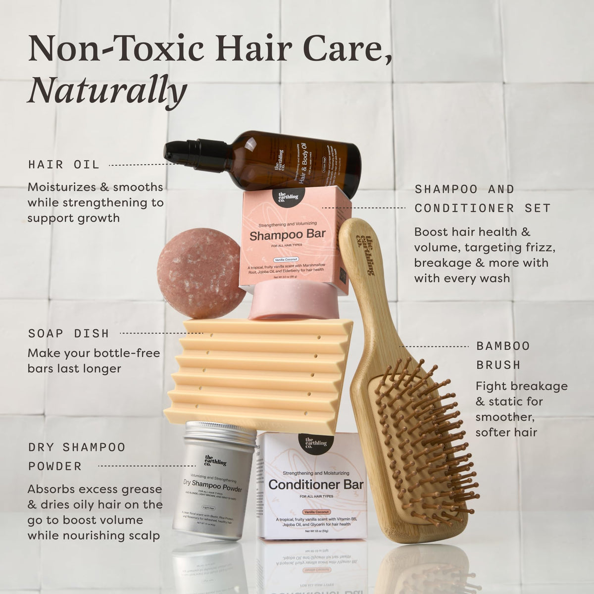 Before and after on dark hair demonstrating The Earthling Co. reduced residue