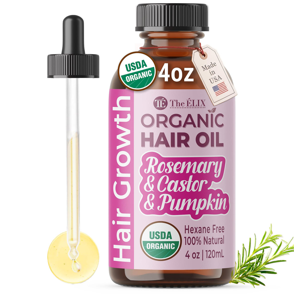 The ÉLIX front label showing organic rosemary and benefits