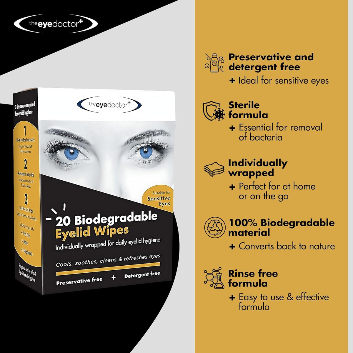 The Eye Doctor single wipe unfolded ready to cleanse lashes gently