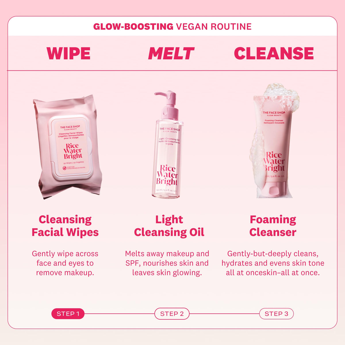 THE FACE SHOP lifestyle scene on a nightstand emphasizing daily routine and quick cleansing