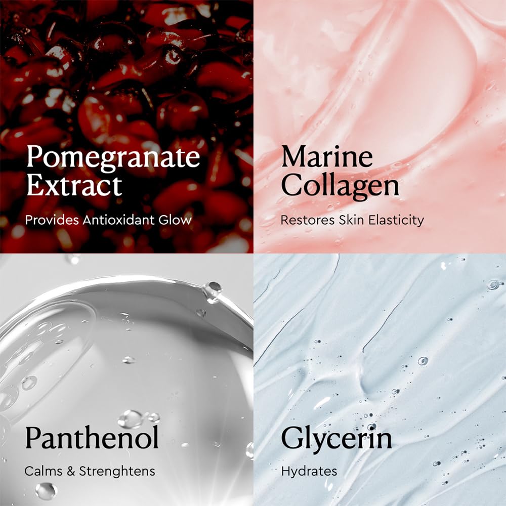 The Face Shop close-up of pomegranate and collagen ingredient visuals for potency