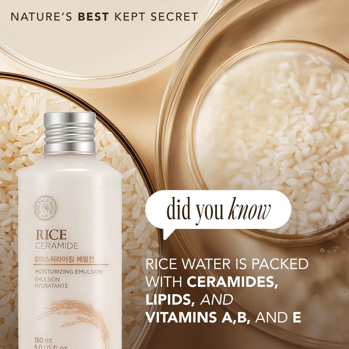 the face shop rice ceramide application on hand demonstrating non-greasy finish benefit