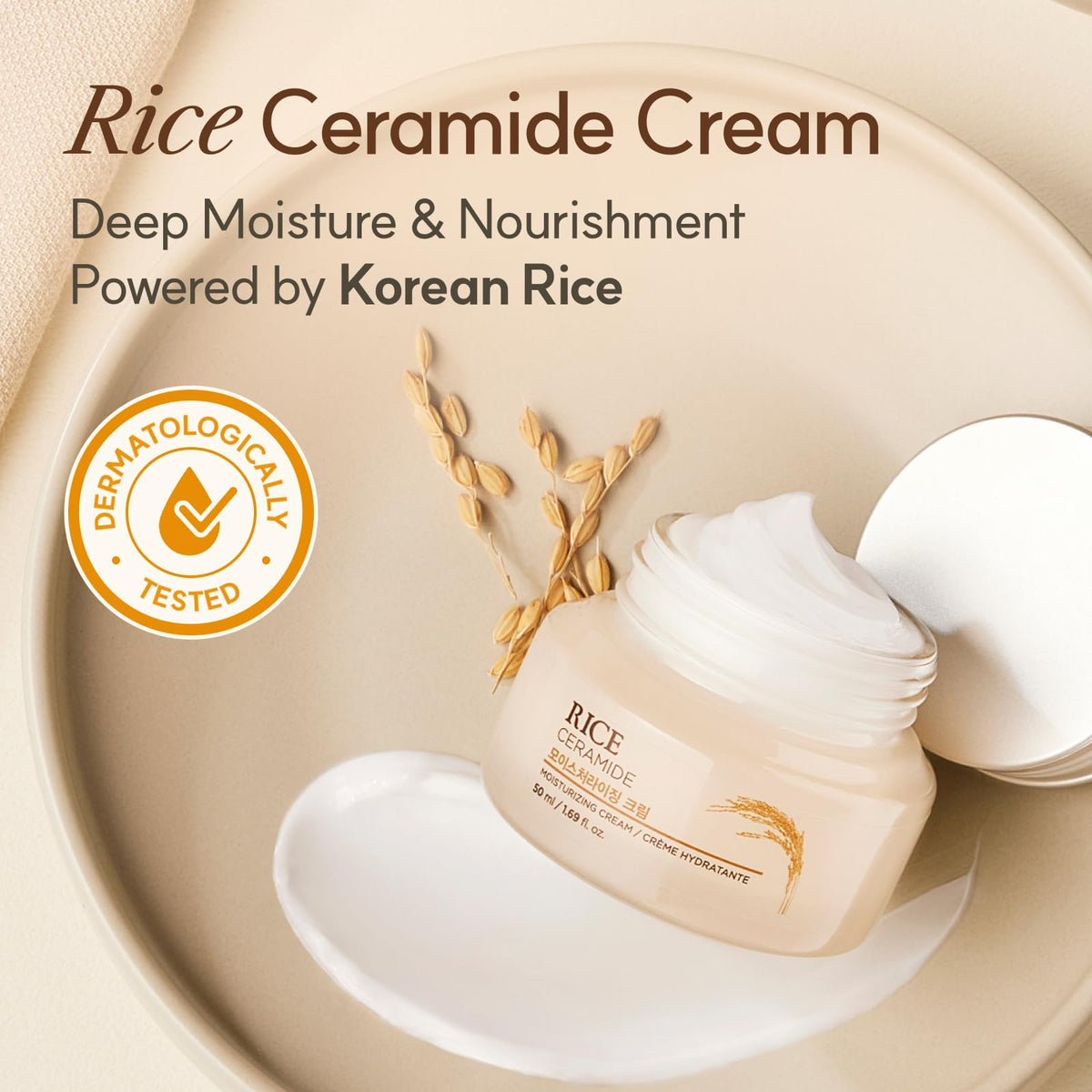 the face shop rice ceramide cream open jar texture demonstrating lightweight absorbency