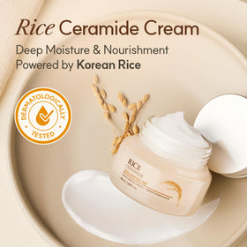 the face shop rice ceramide cream open jar texture demonstrating lightweight absorbency