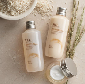 the face shop rice ceramide toner on bathroom counter showing daily routine benefit