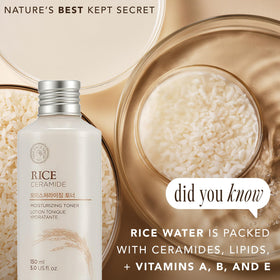 the face shop rice ceramide toner next to a ruler showing 5.0 fl oz scale