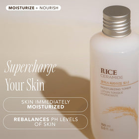 the face shop rice ceramide toner with rice grains highlighting natural extracts