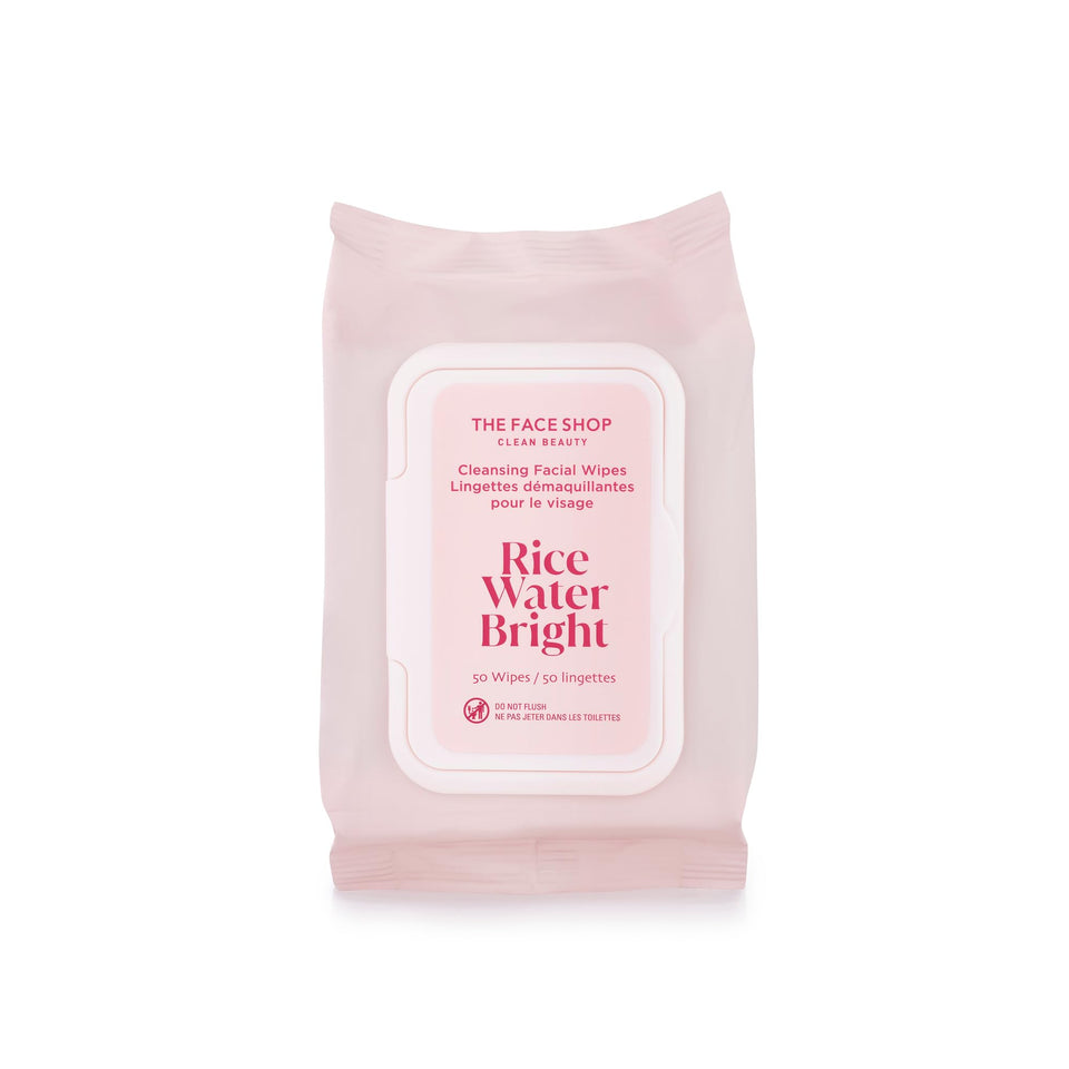 THE FACE SHOP front packaging showing 50-count wipes and rice water branding for convenience