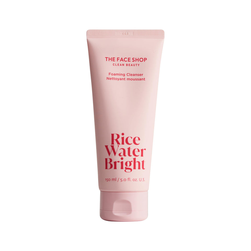 The Face Shop rice water cleanser front packaging showing tube and branding, brightening benefit