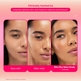 Mist spraying onto face demonstrating The Face Shop even makeup priming