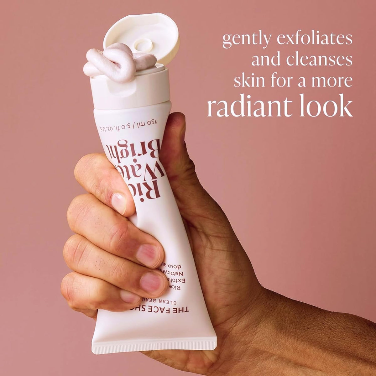 Close-up of creamy exfoliant texture with rice bran particles for gentle smoothing