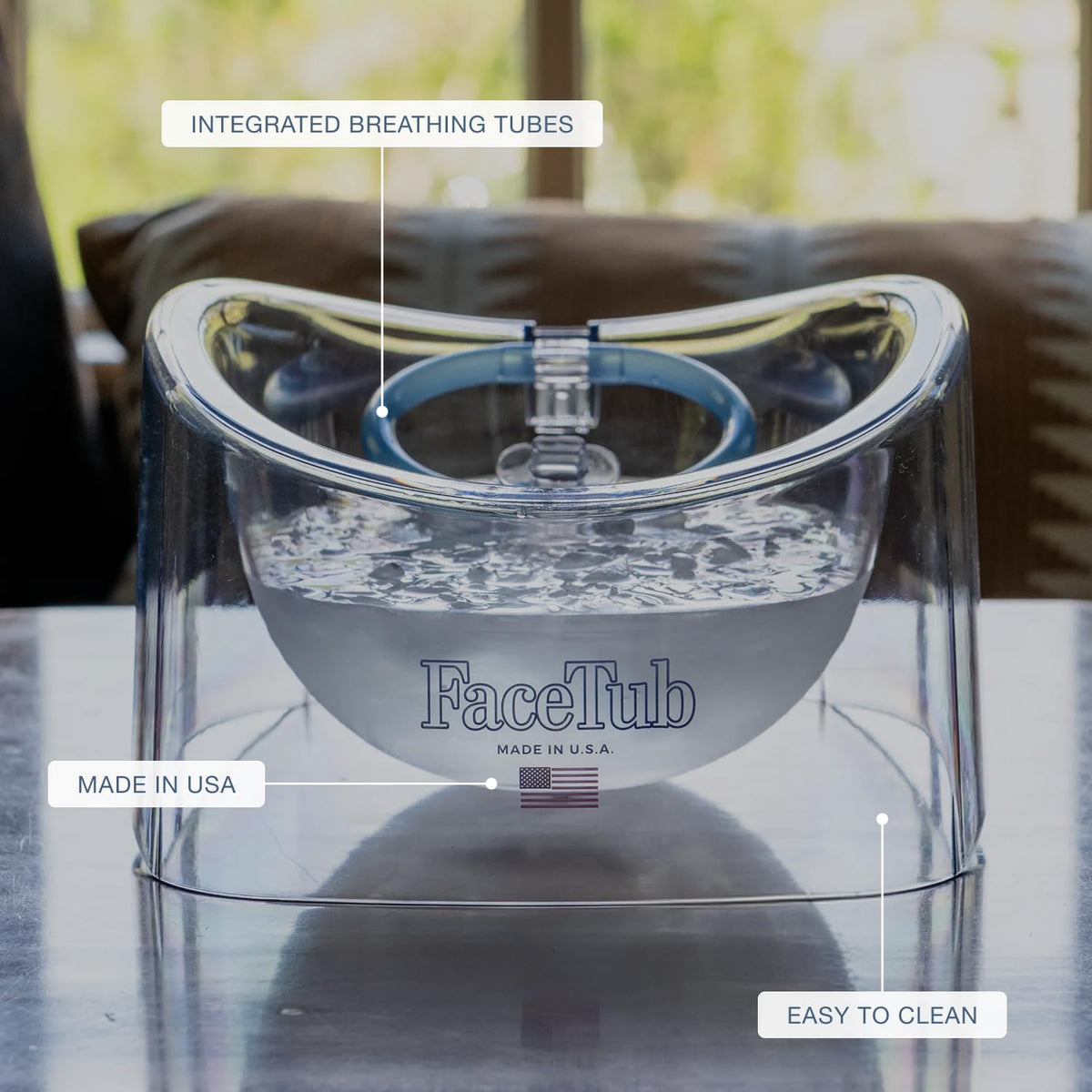 The FaceTub side profile showing contour that cradles the face benefit