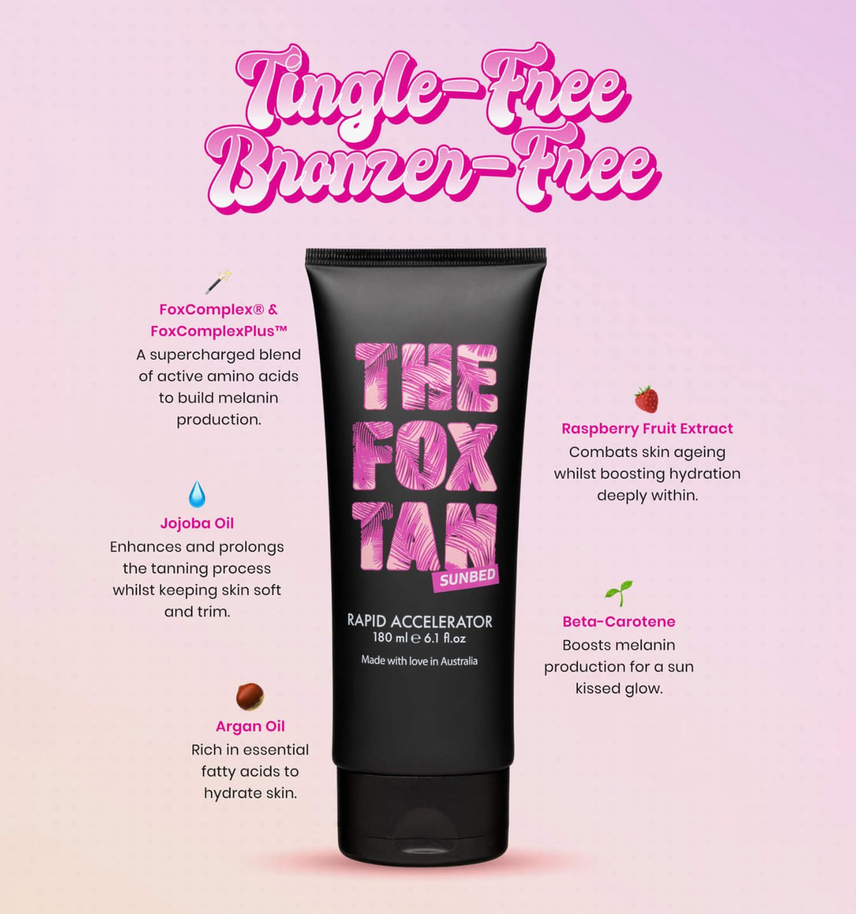 The Fox Tan accelerator pump and bottle detail for easy dispensing