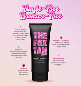 The Fox Tan accelerator pump and bottle detail for easy dispensing