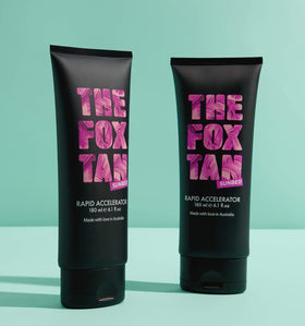 The Fox Tan 180mL bottle beside a ruler showing compact travel-friendly size