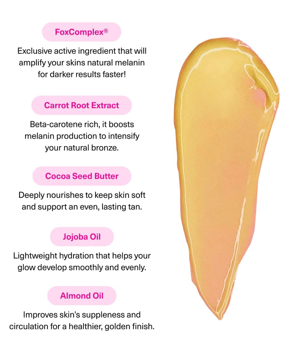 THE FOX TAN side label detail highlighting fragrance-free and vegan benefits