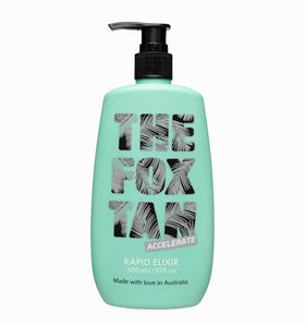 THE FOX TAN front bottle image showing label and 300mL size for clear product ID