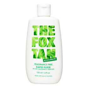 THE FOX TAN front bottle showing clean design and fast tanning benefit