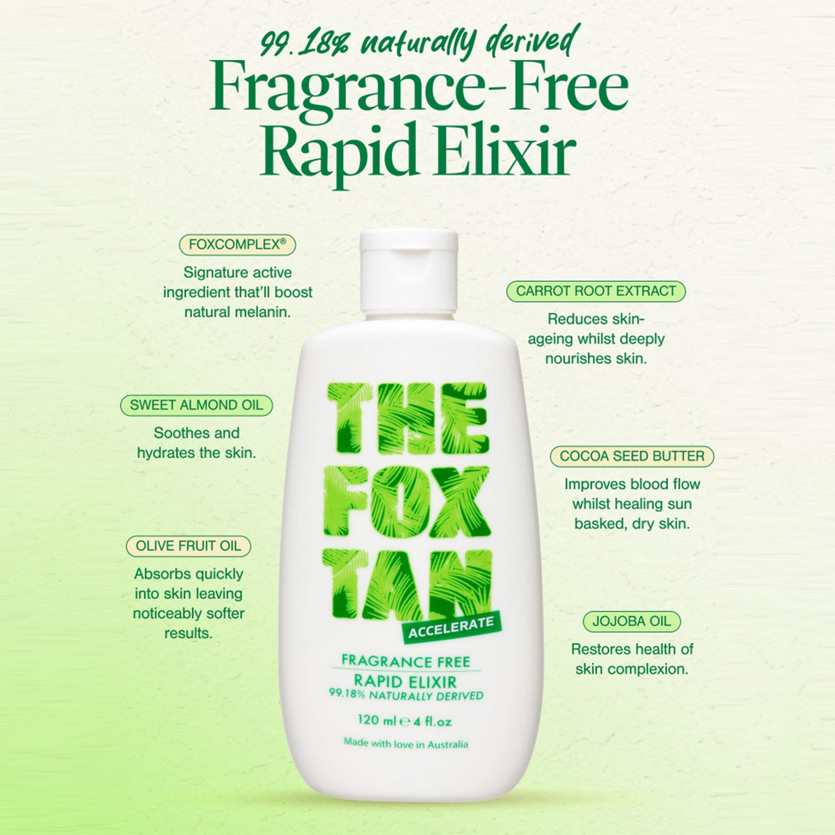 THE FOX TAN applied to hand demonstrating spreadability and immediate moisturization