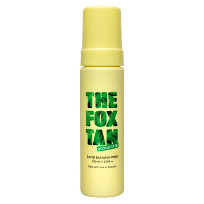 THE FOX TAN bottle front showing Rapid Banana Whip and benefits