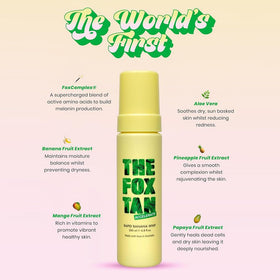 THE FOX TAN ingredient label close-up highlighting FoxComplex