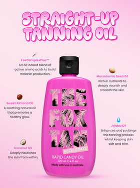 The Fox Tan bottle with open cap and applicator, showing easy dispensing benefit