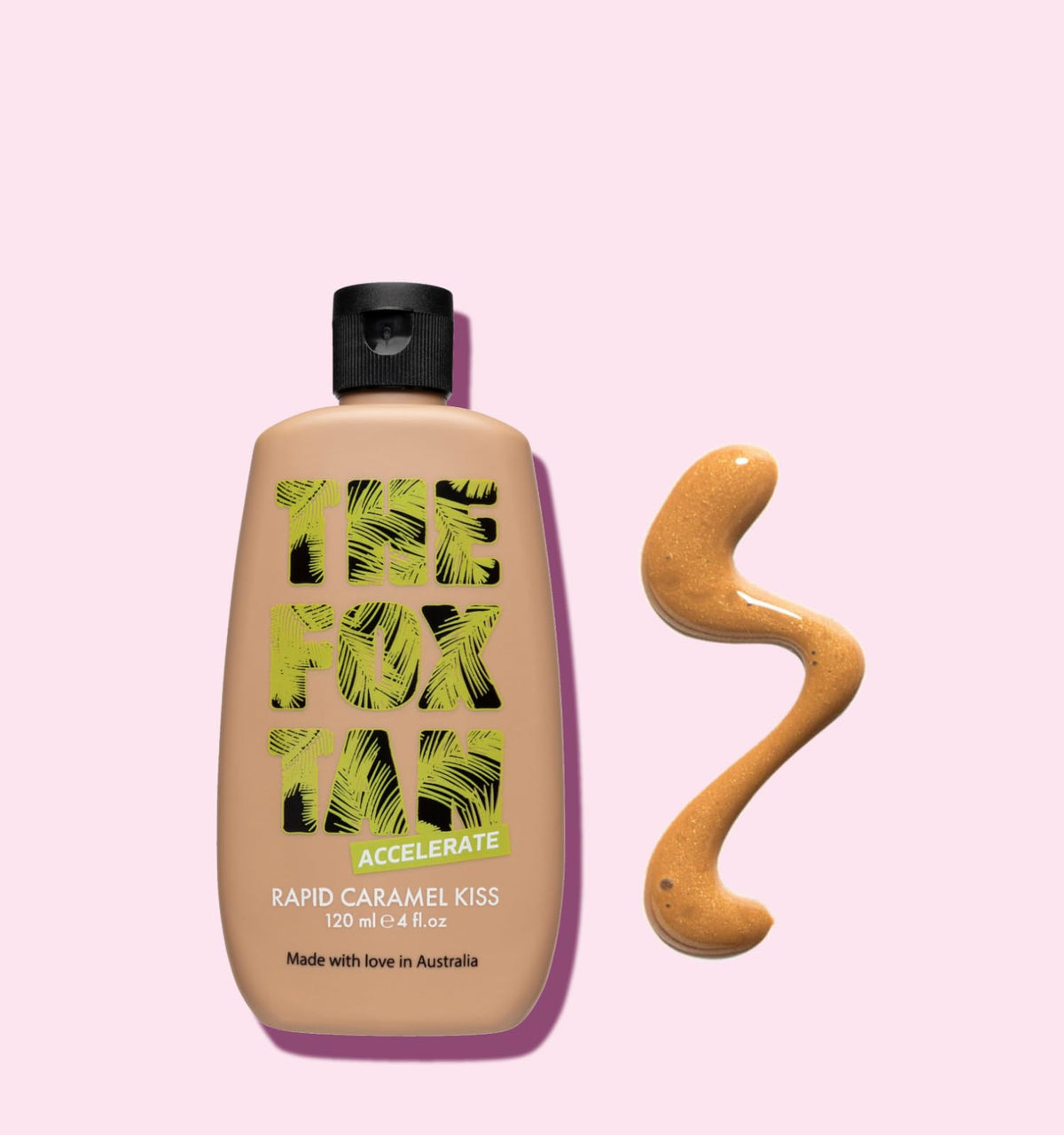 Close-up of pump and cap on The Fox Tan bottle highlighting easy dispensing