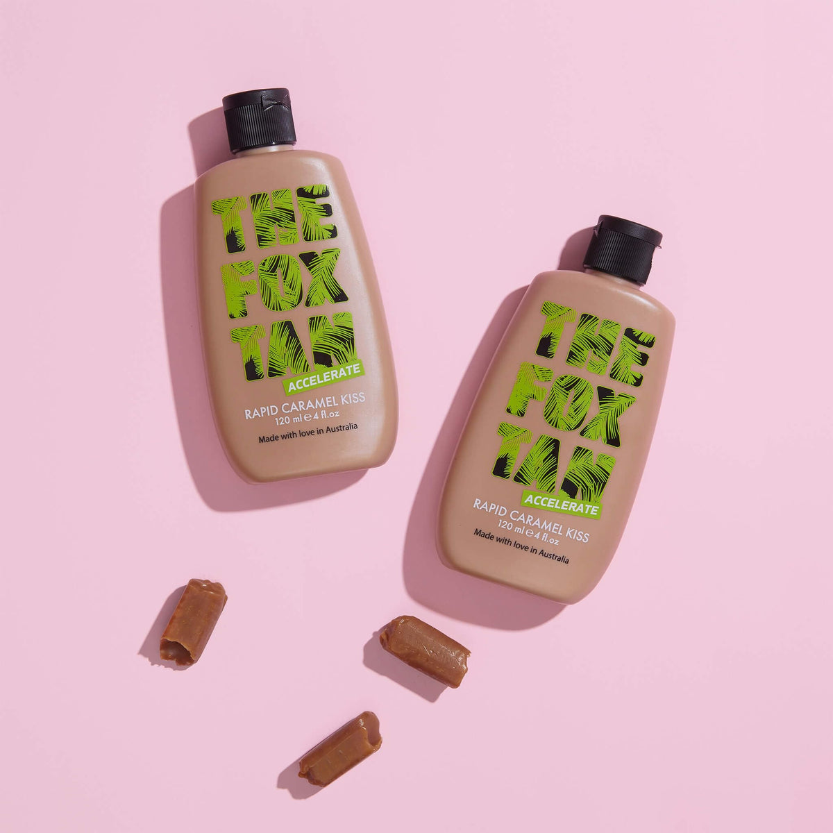 Cream texture of The Fox Tan Rapid Caramel Kiss smoothed on skin to show quick absorption