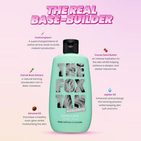 The Fox Tan elixir in a beach bag showing travel-ready tanning support