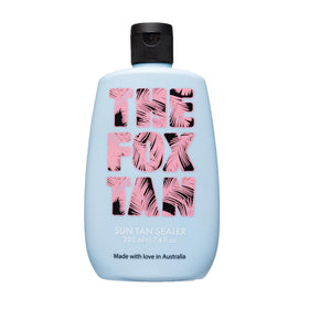 The Fox Tan front packaging showing 220mL bottle and clear branding benefits glow