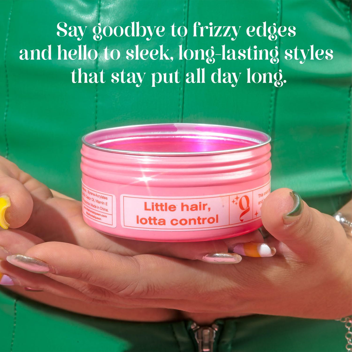 The Frontal Queen gel used on a ponytail demonstrates lasting hold benefit