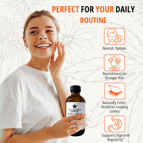 The Goodbye Company bottle beside ingredient card showing traceable sourcing benefits
