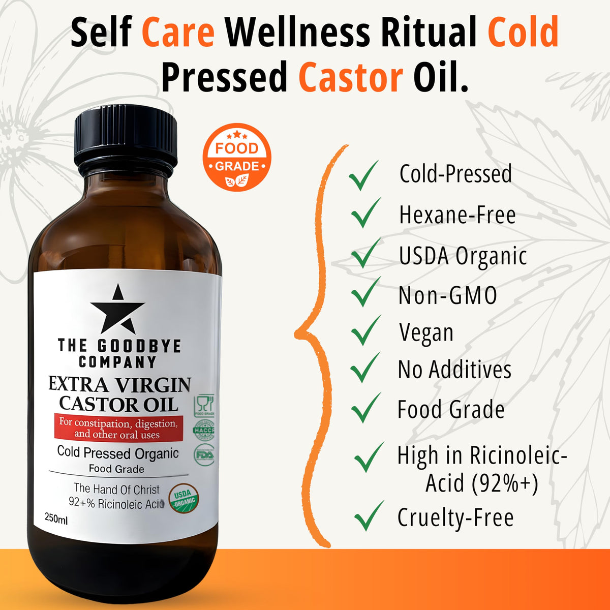 The Goodbye Company castor oil close-up highlighting glossy texture for hydration