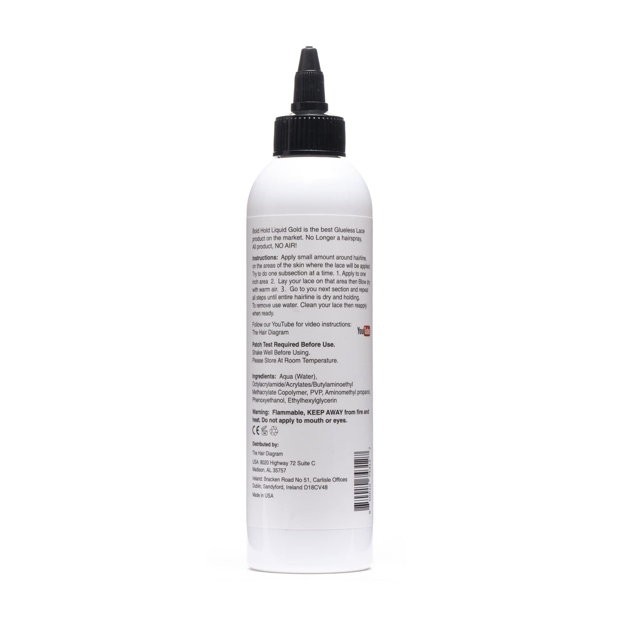 The Hair Diagram close-up of the bold hold 8oz product label benefits