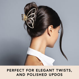 The Hair Edit clip in use securing a twisted updo, offering daylong hold